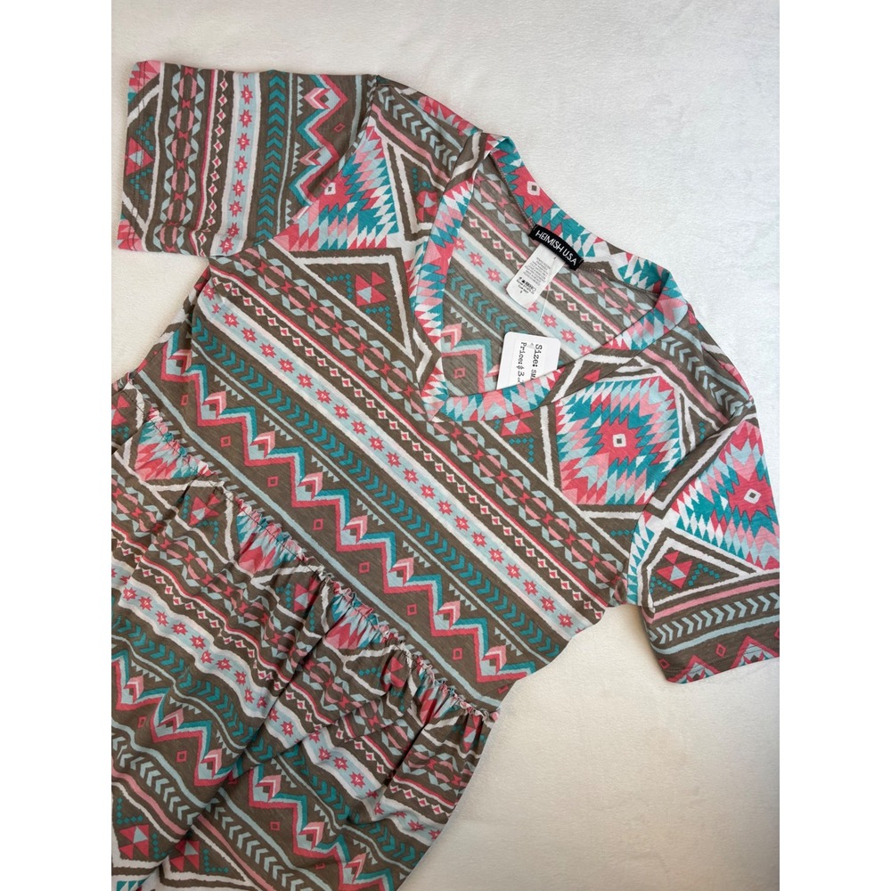 Heimish USA Aztec Print Short Sleeve Dress Casual Boho Festival Medium New - Picture 1 of 7